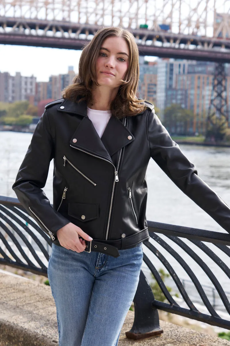 #422 Belted Leather Biker Jacket Special $295