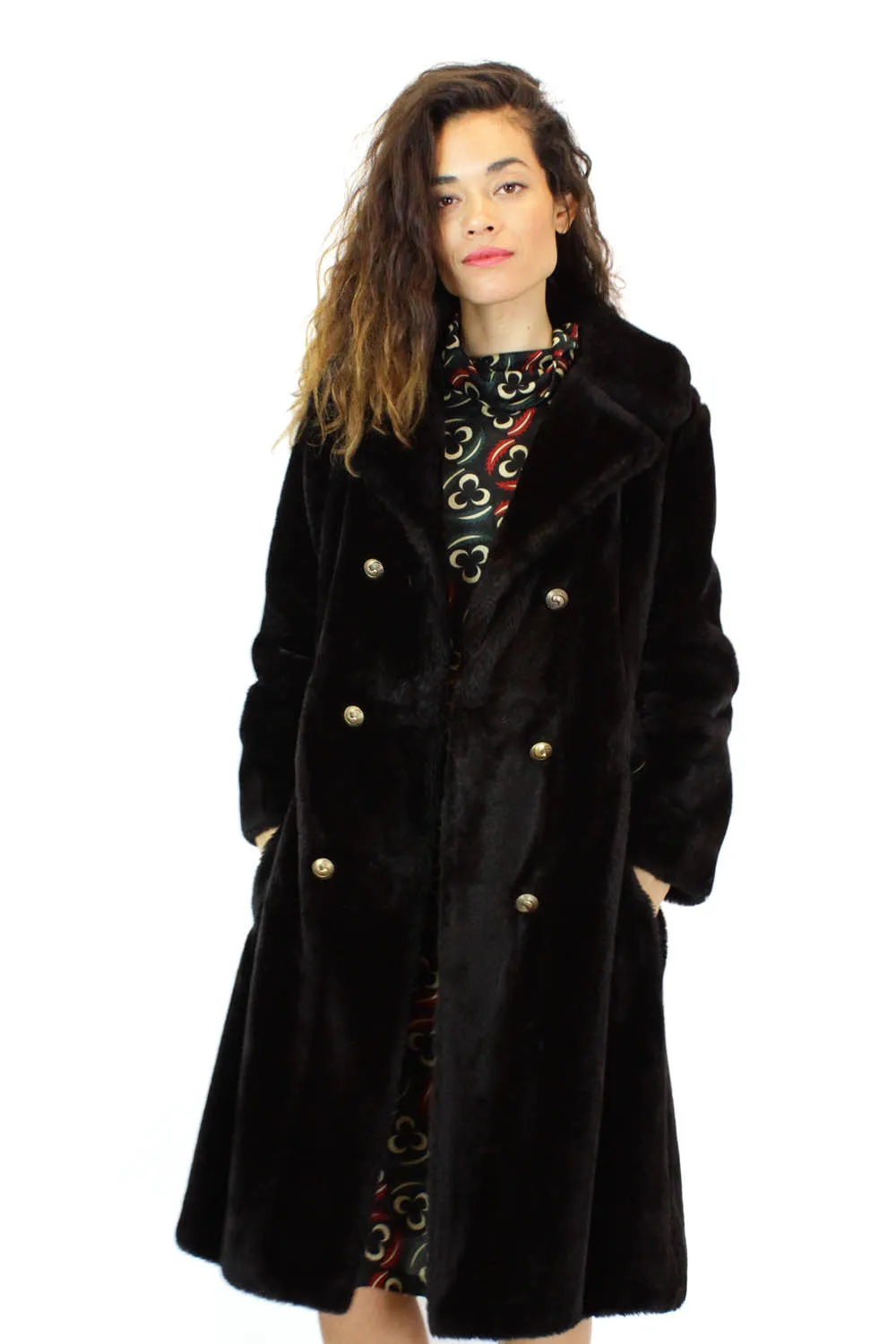 70s Belted Faux Fur Coat S