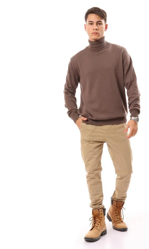 94409 Long Sleeves Solid Basic Dark Coffee Pullover