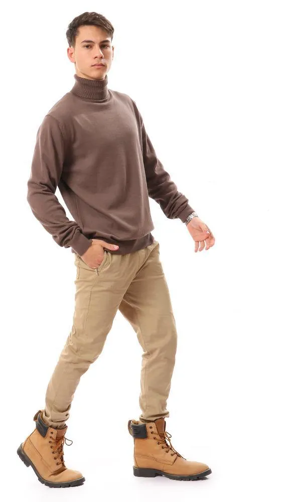 94409 Long Sleeves Solid Basic Dark Coffee Pullover