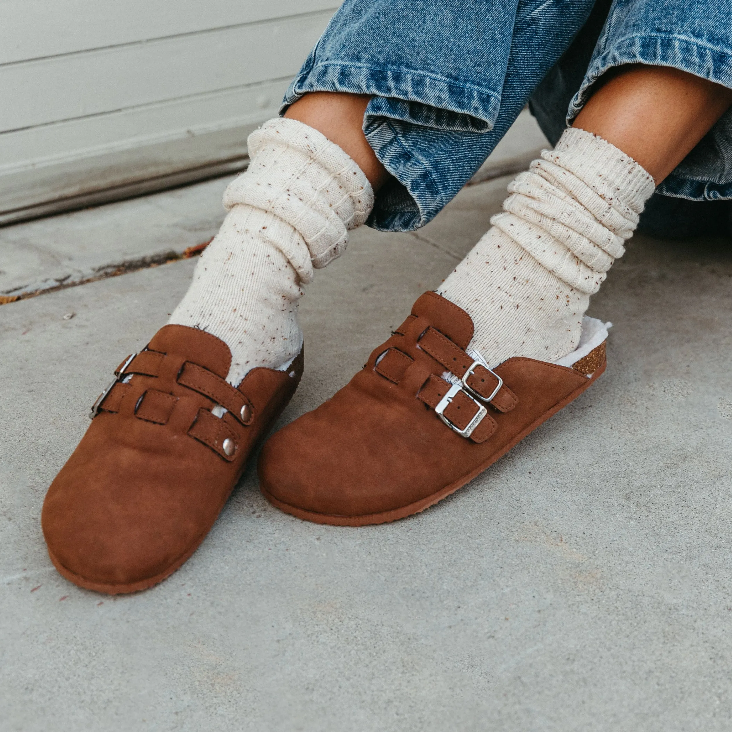 Abel Cognac Shearling Mule