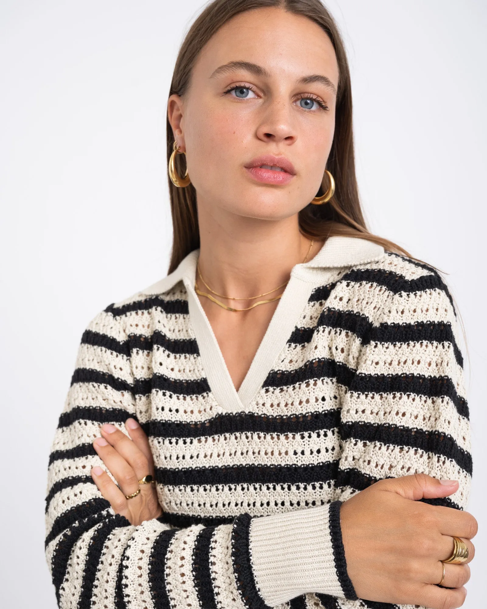 Addy Polo Neck Knit Bone White