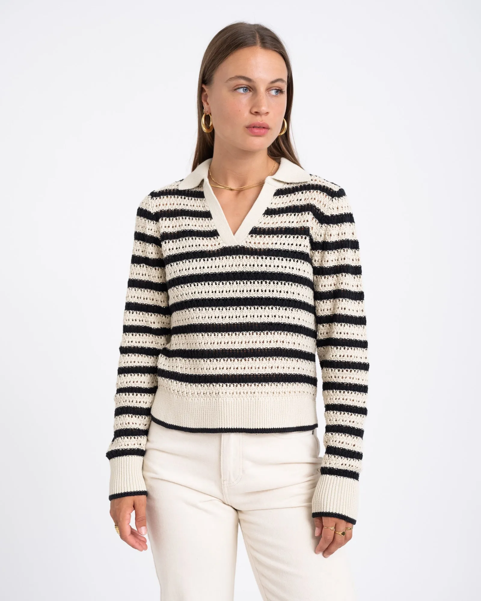 Addy Polo Neck Knit Bone White