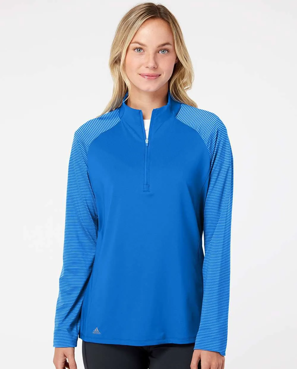 Adidas Ladies Stripe Block Quarter-Zip Pullover