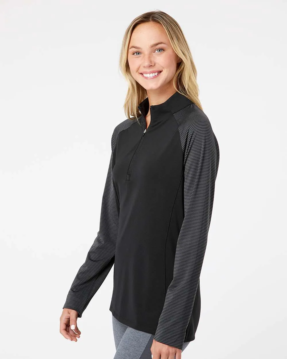 Adidas Ladies Stripe Block Quarter-Zip Pullover