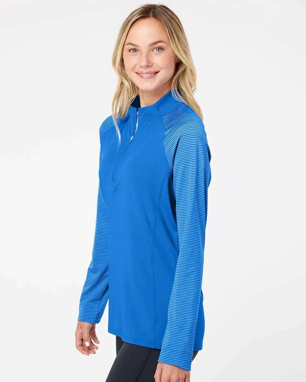 Adidas Ladies Stripe Block Quarter-Zip Pullover