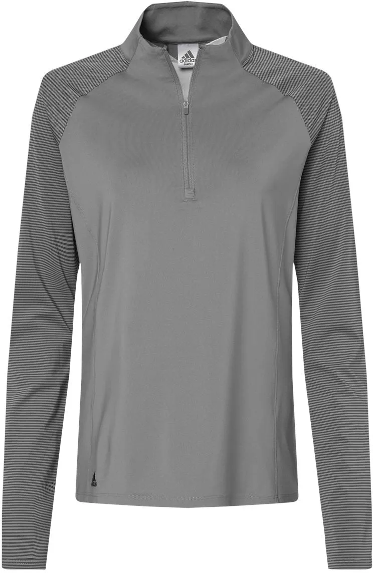 Adidas Ladies Stripe Block Quarter-Zip Pullover