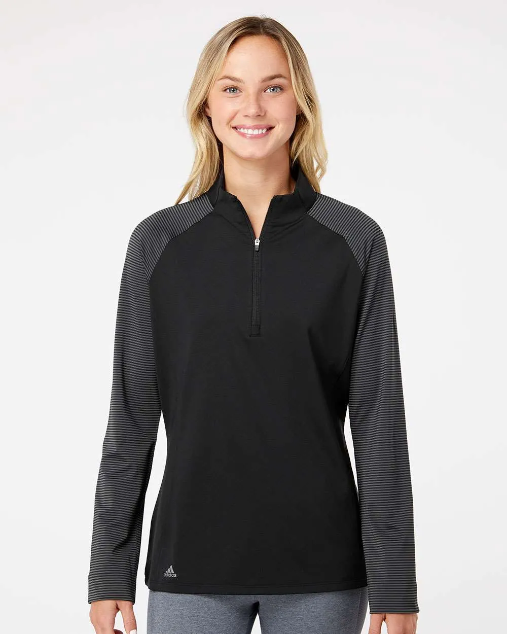 Adidas Ladies Stripe Block Quarter-Zip Pullover