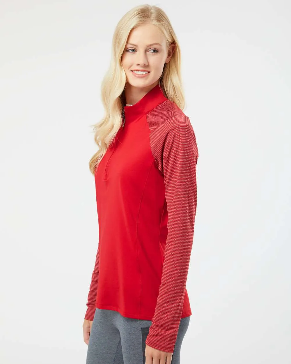 Adidas Ladies Stripe Block Quarter-Zip Pullover