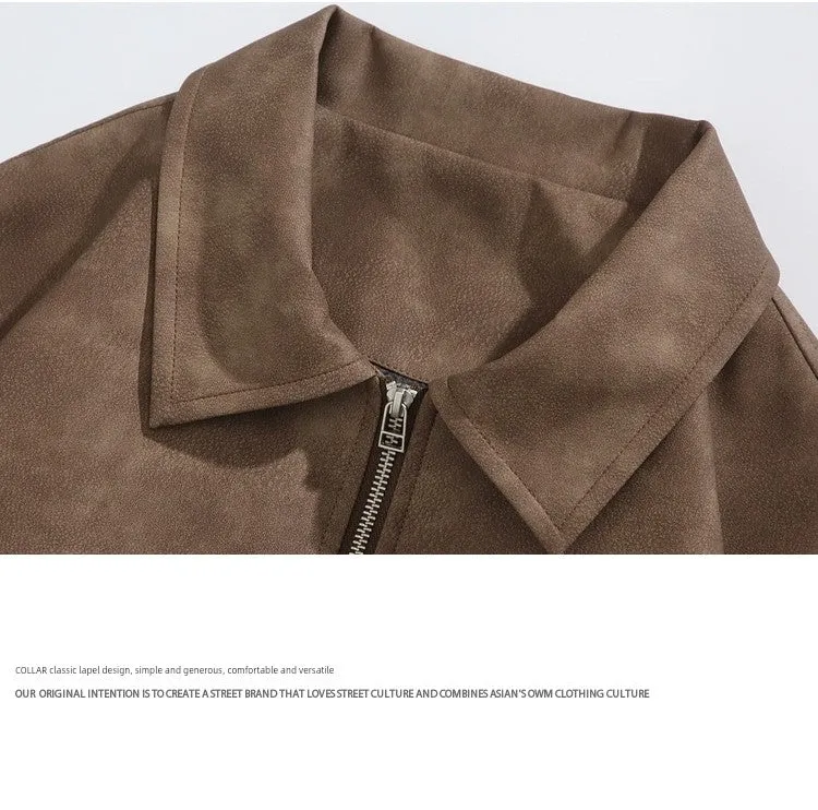 American Retro Brown Lapel Leather Coat