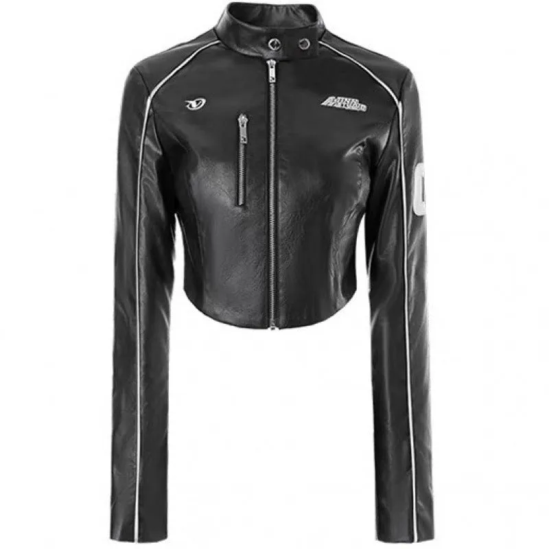 American retro short motorcycle PU leather jacket