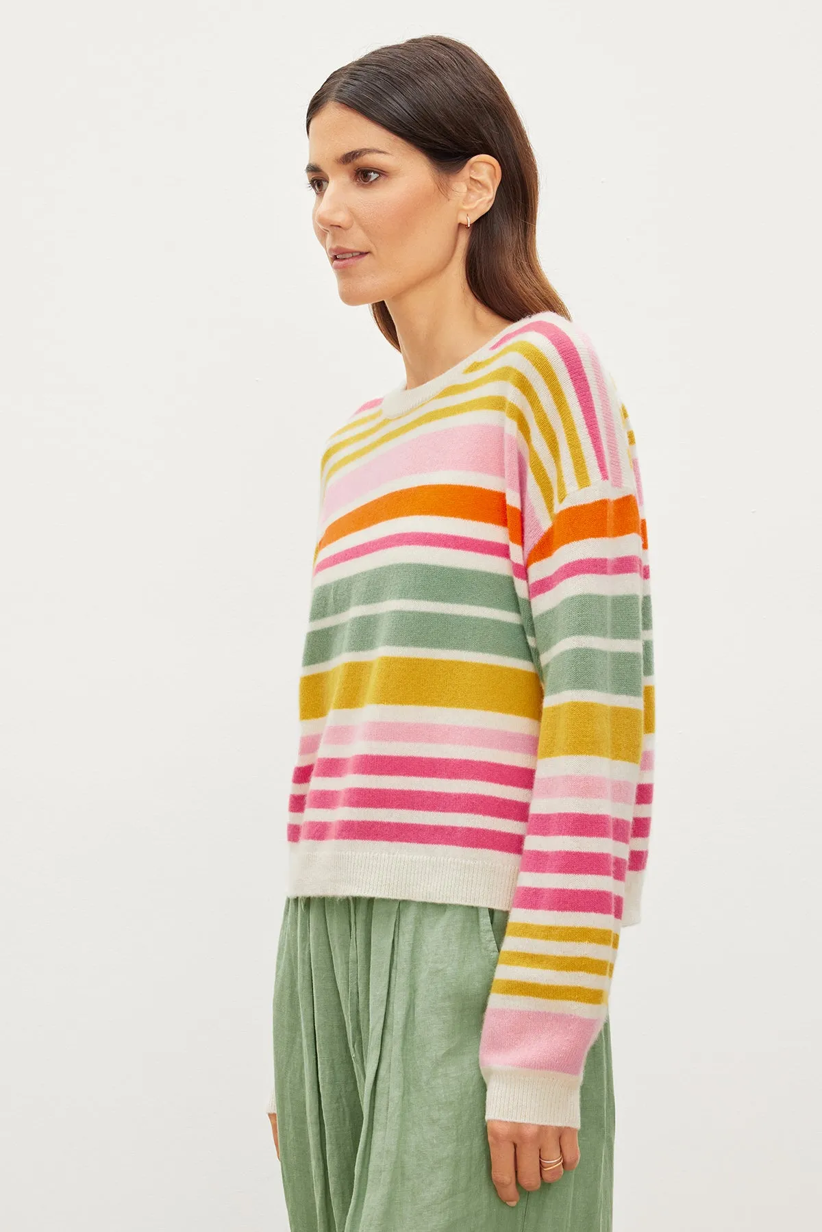 ANNY CASHMERE STRIPED CREW NECK SWEATER