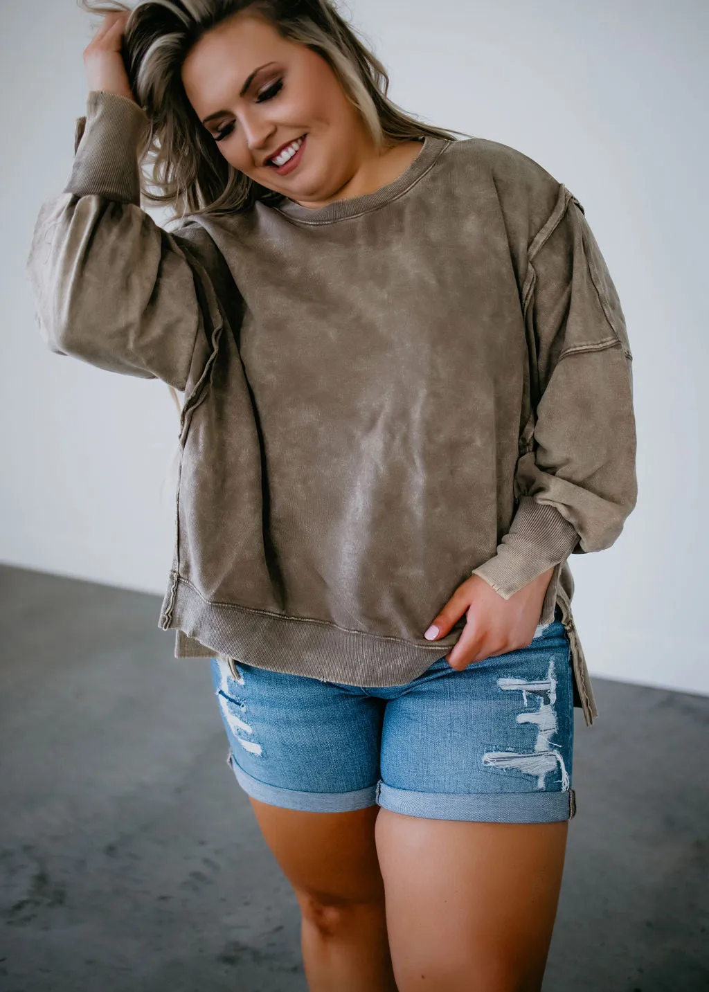 Arie Acid Wash Pullover