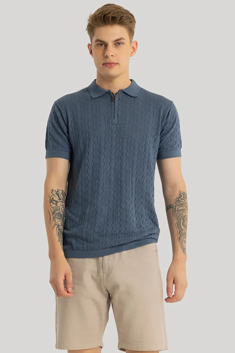 Knitted Stone Blue Polo T-Shirt for Men by Ascent - Enhance Visibility for SEO