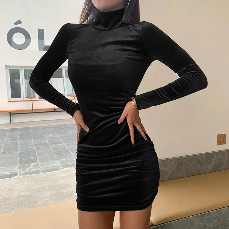 Autumn Long Sleeve Trendy Turtleneck Bodycon Mini Dress