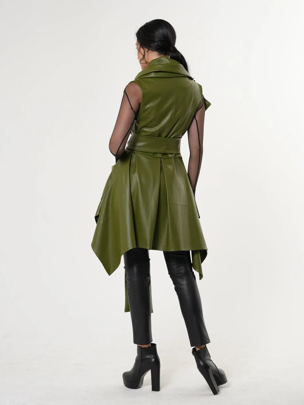 Avant Garde Eco-Leather Vest In Green