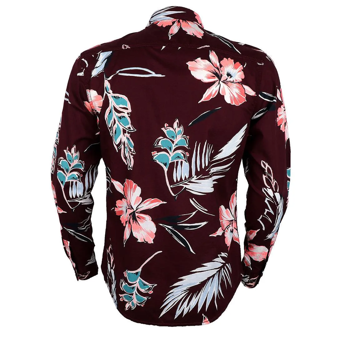 Bajieli Vintage Retro Men’s Fashion Floral Print Slim Fit Shirt