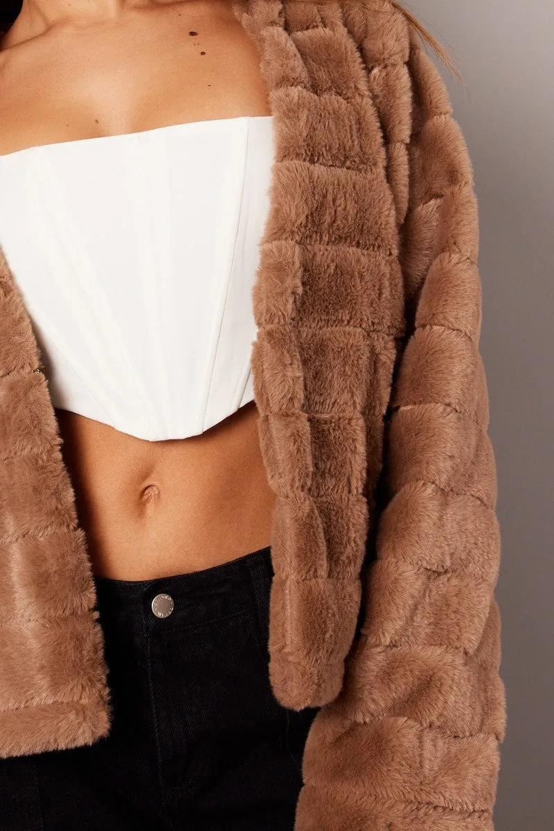 Beige Faux Fur Crop Jacket