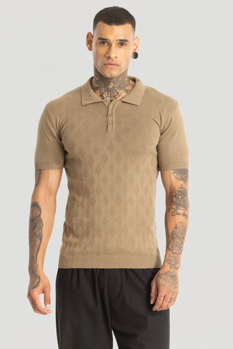 Beige Knitted Polo T-Shirt