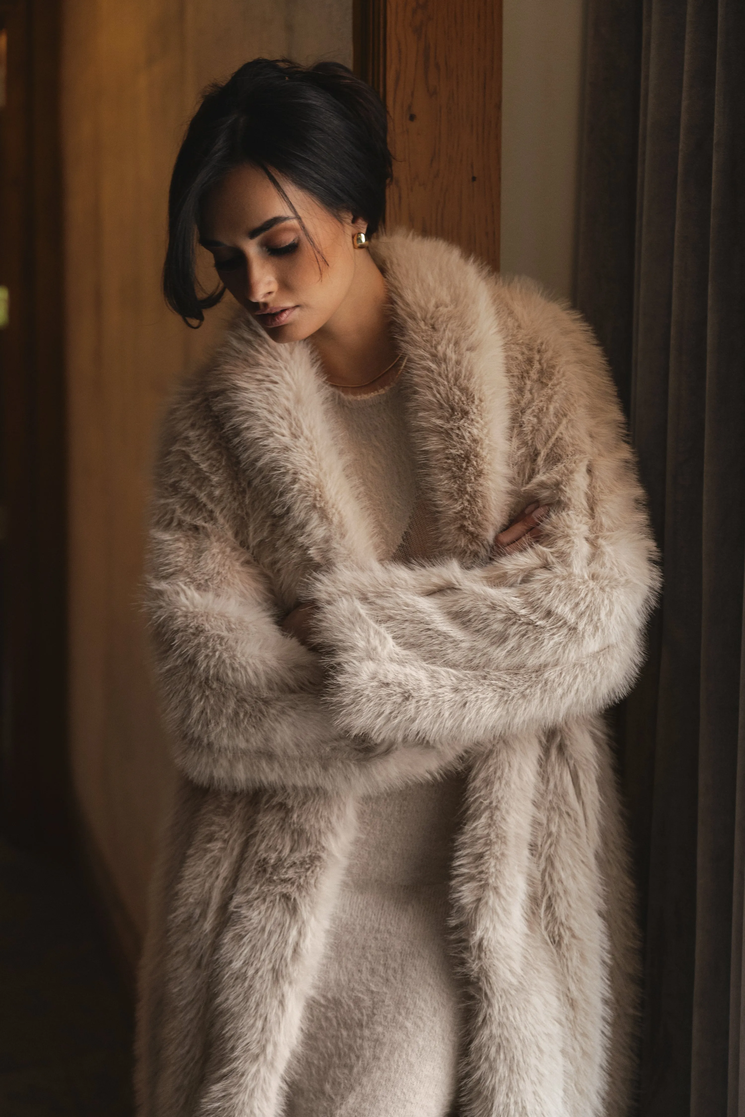 Beige Manhattan Faux Fur Coat