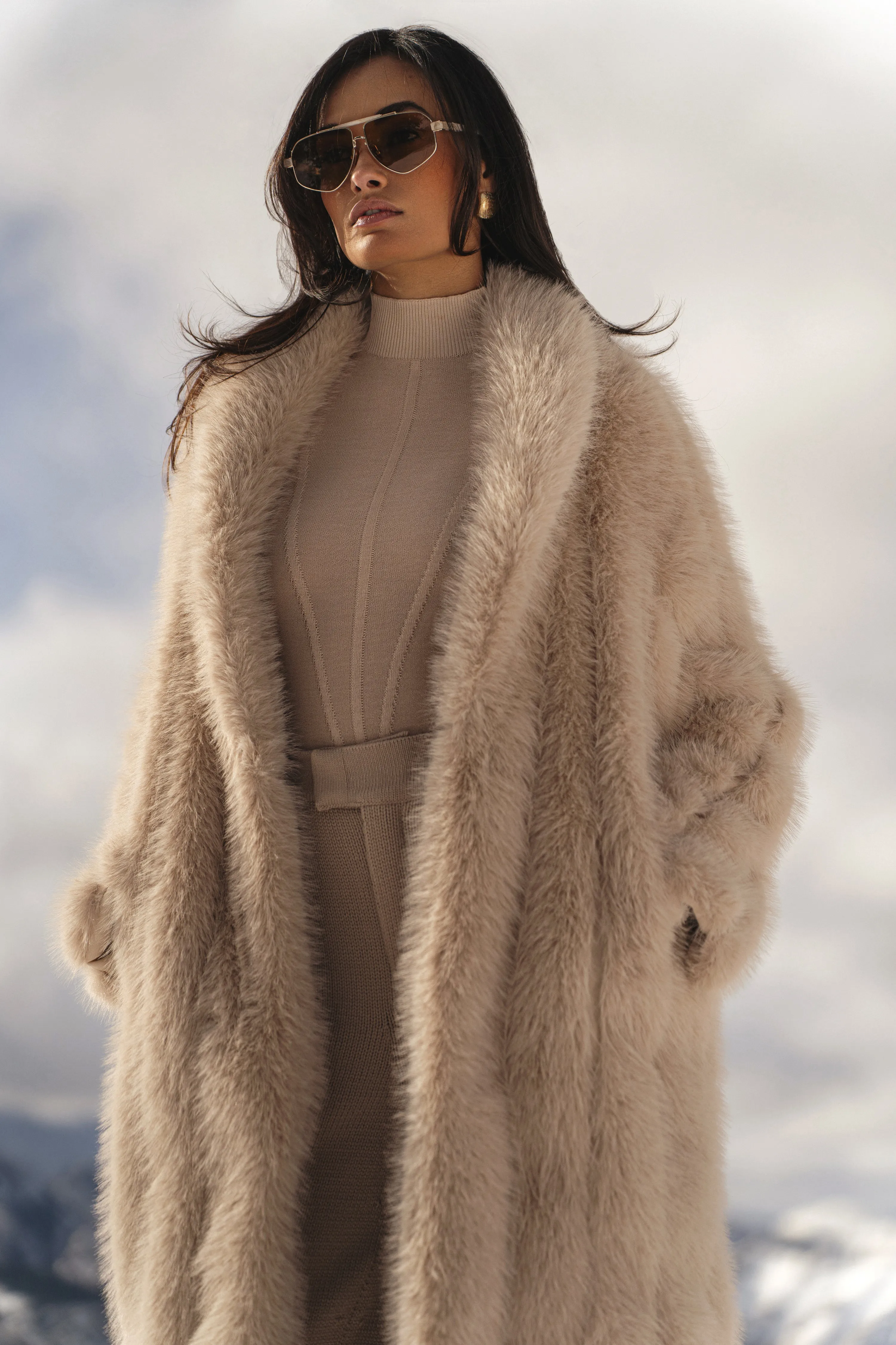 Beige Manhattan Faux Fur Coat