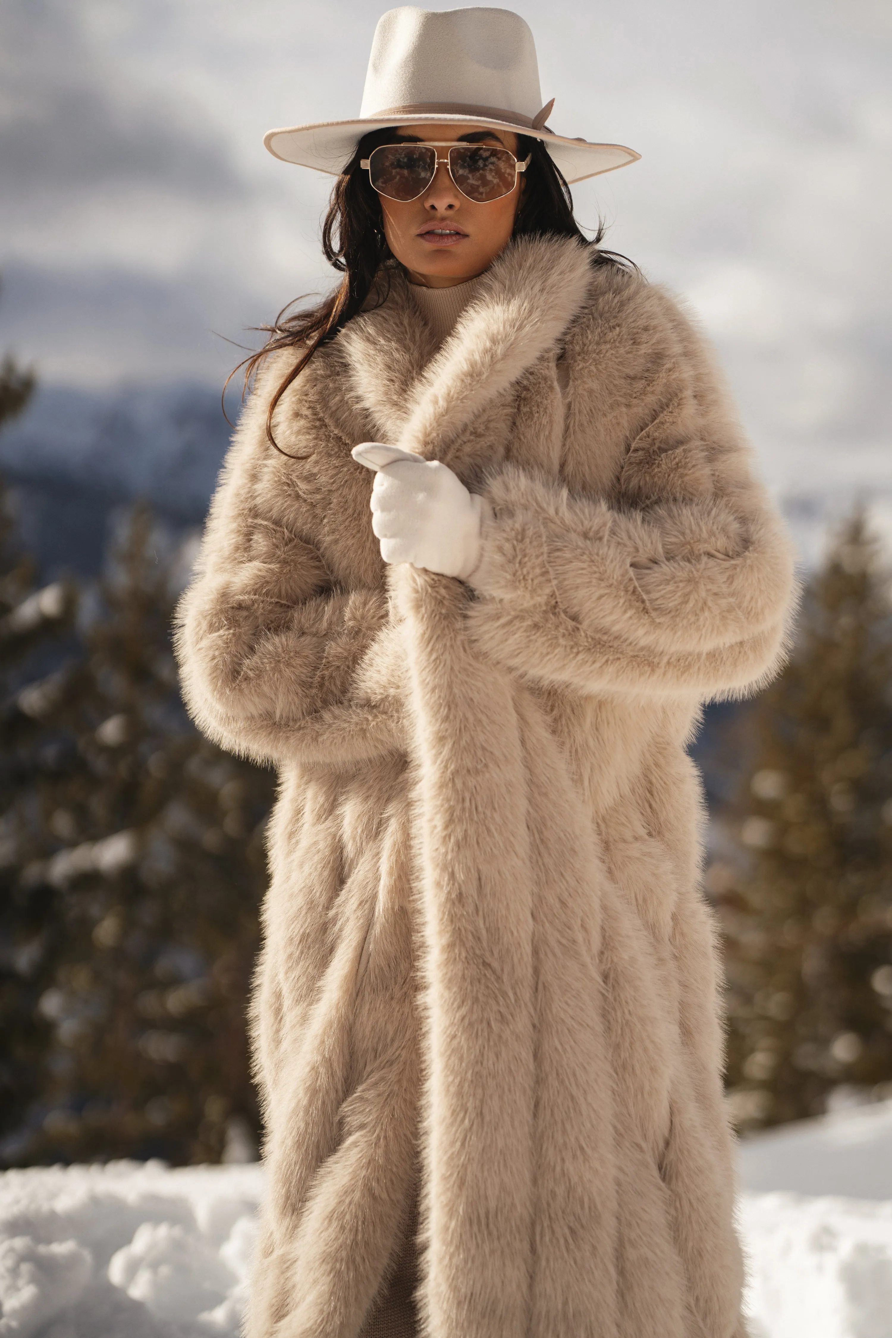 Beige Manhattan Faux Fur Coat