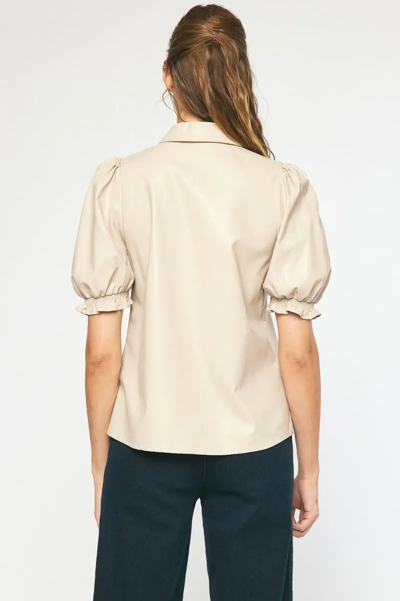 Beige Vegan Leather Blouse