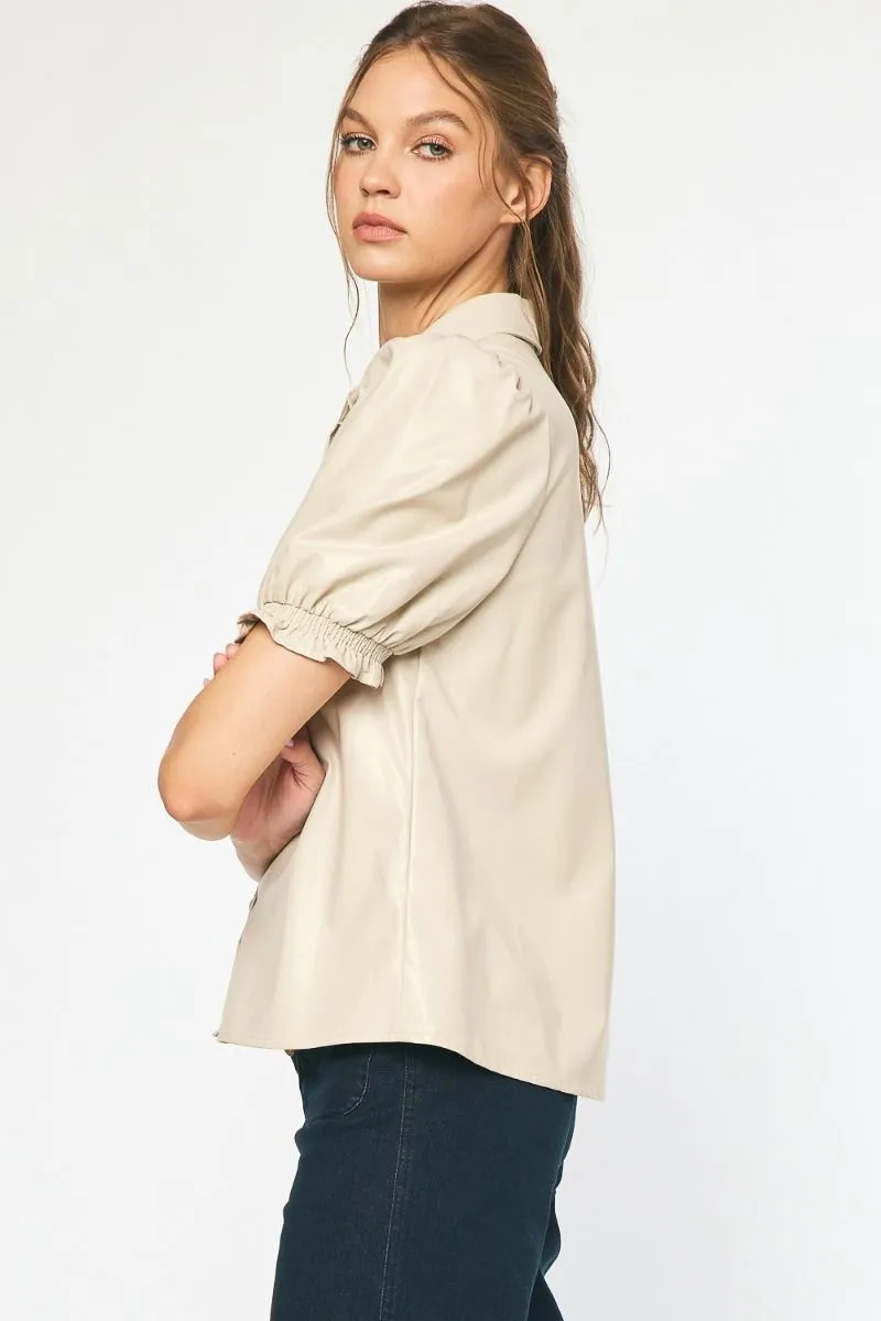 Beige Vegan Leather Blouse