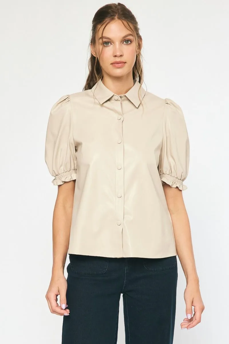 Beige Vegan Leather Blouse