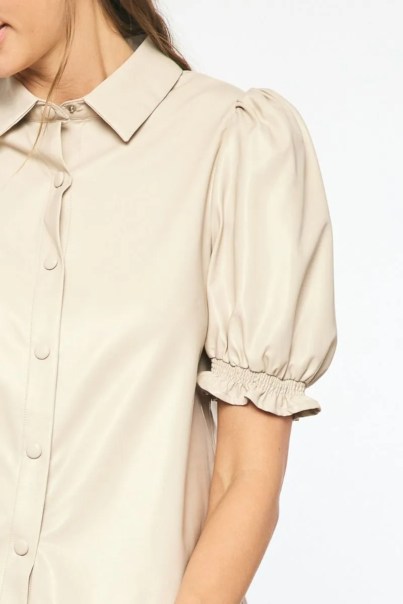 Beige Vegan Leather Blouse