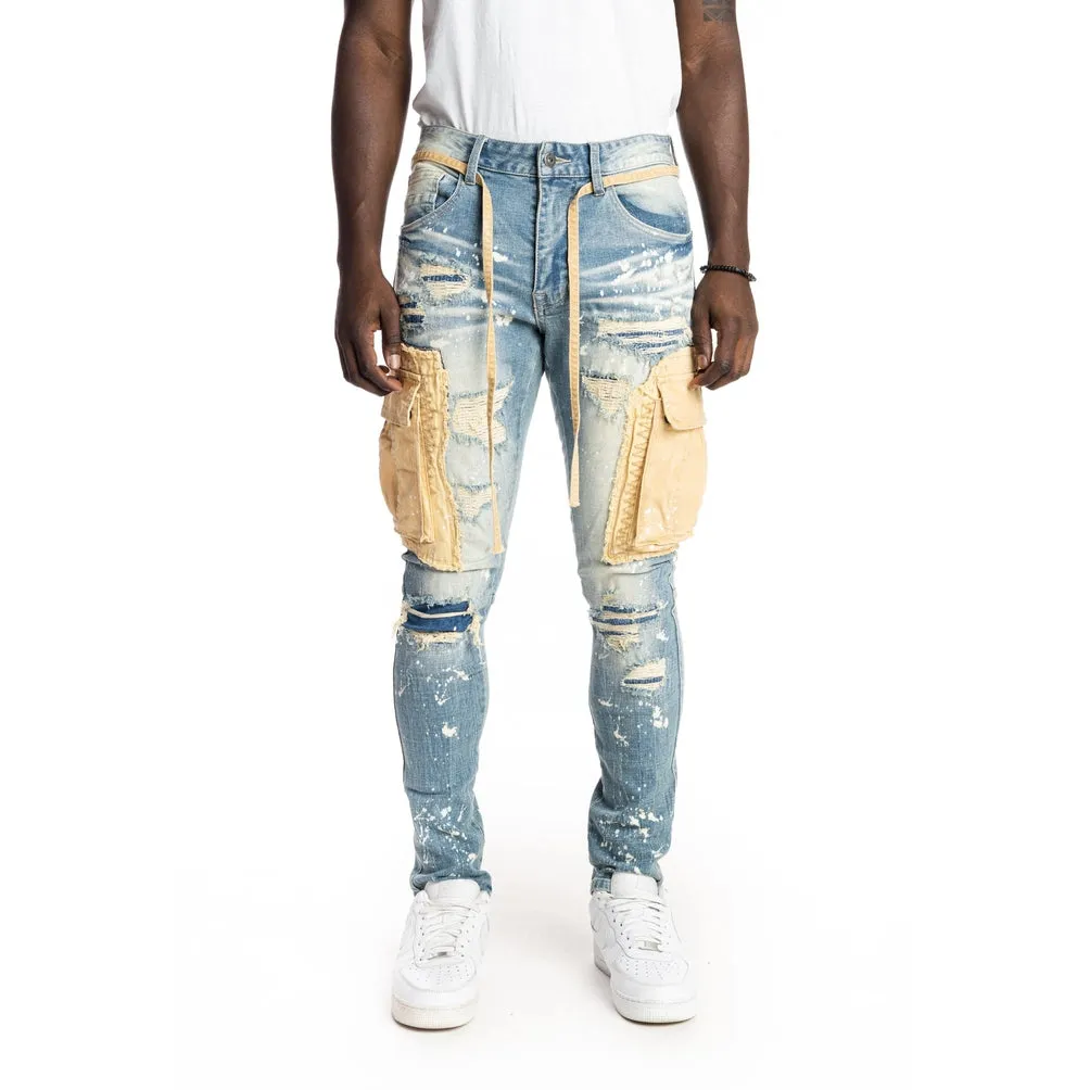 Belted Cargo Fashion Jeans - Brighton Blue