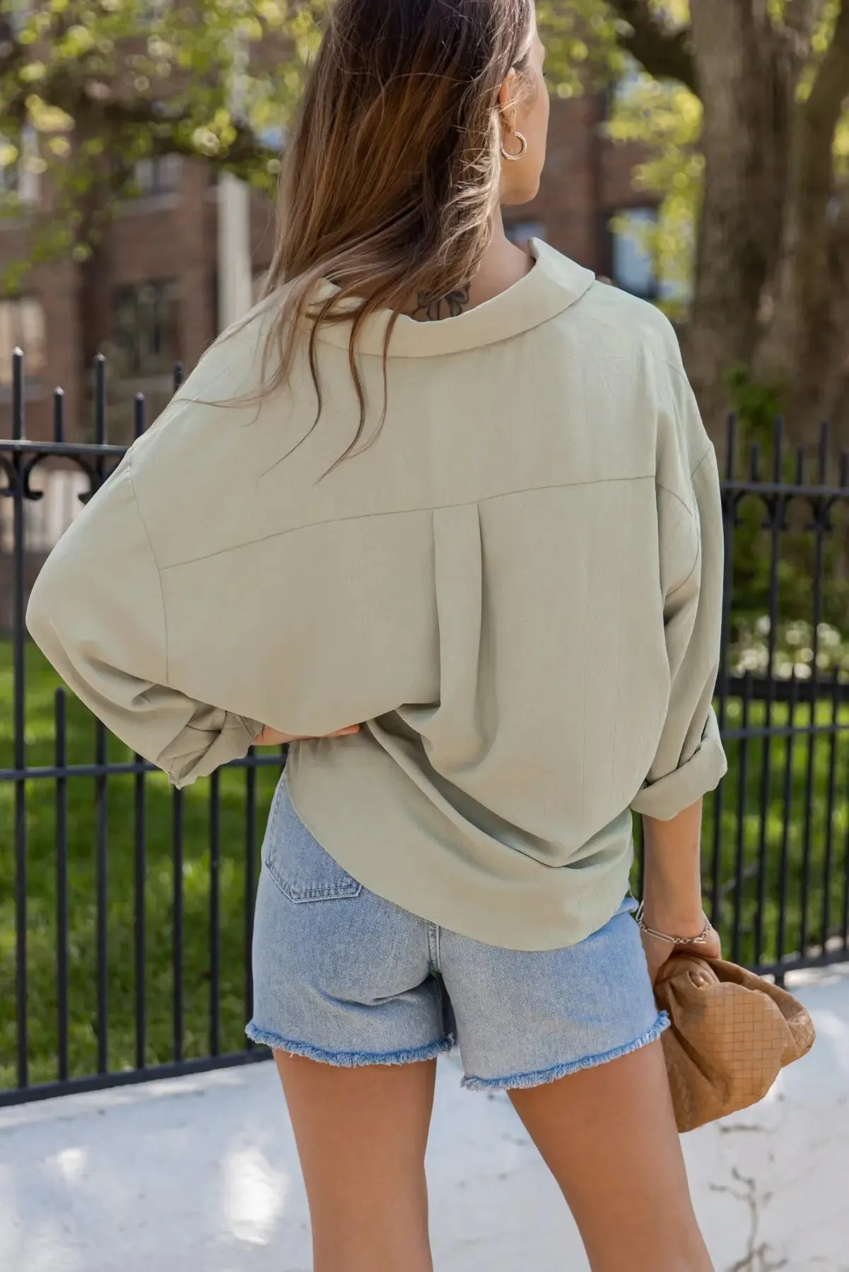 Benji Light Olive Front Twist Top - Final Sale