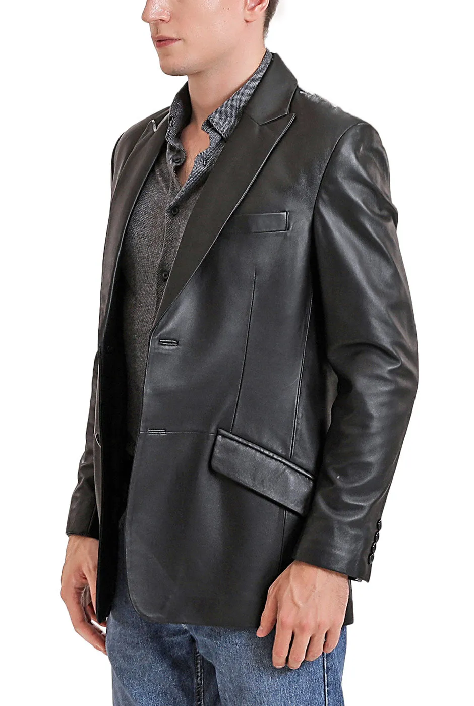 BGSD Men Ben Two-Button Lambskin Leather Blazer