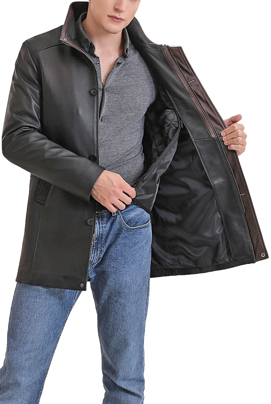 BGSD Men Byron New Zealand Lambskin Leather Car Coat