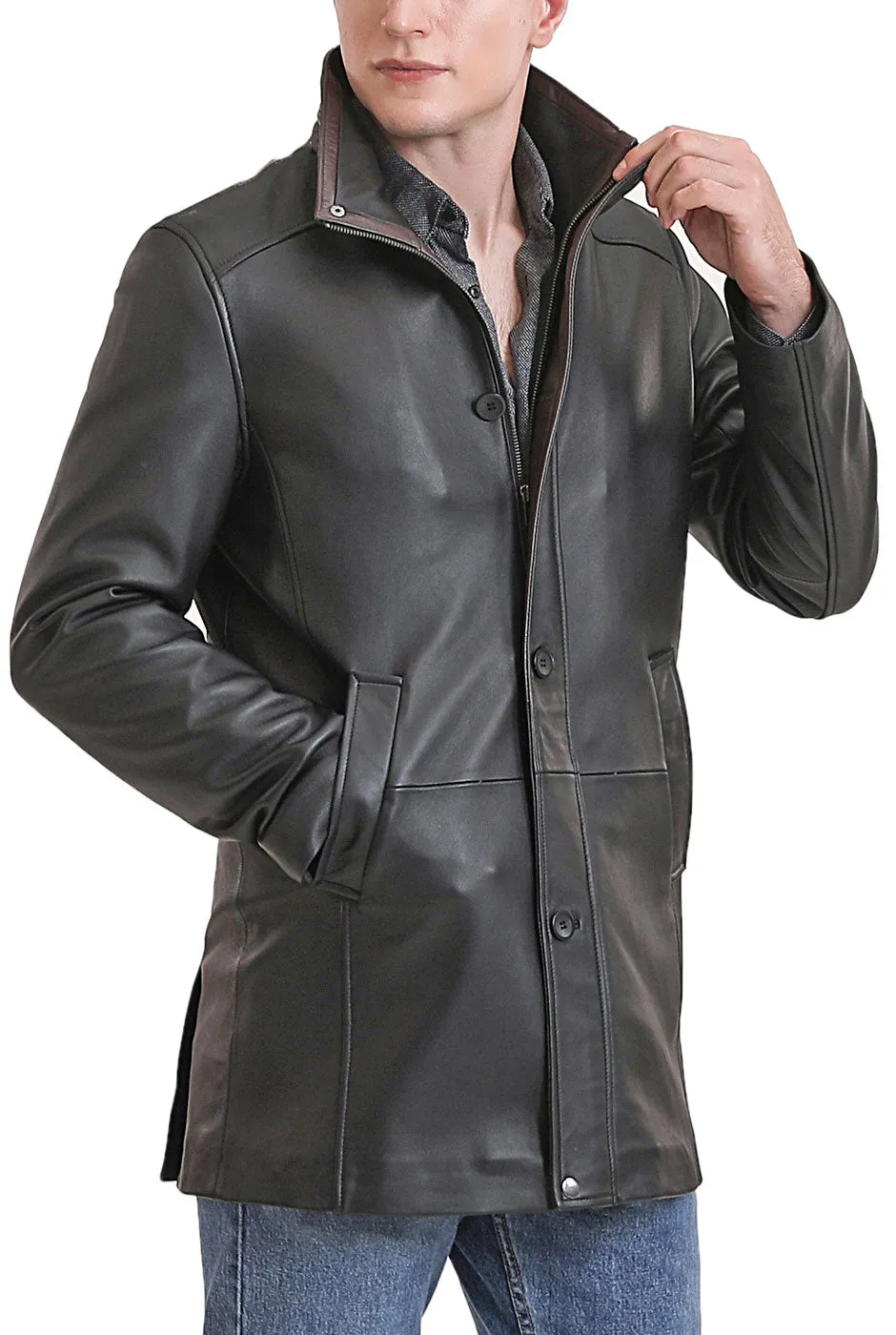 BGSD Men Byron New Zealand Lambskin Leather Car Coat