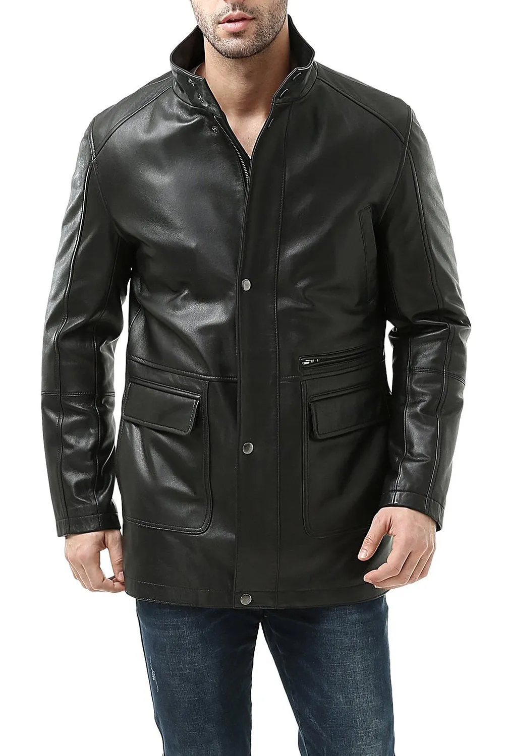 BGSD Men Kyle New Zealand Lambskin Leather Car Coat