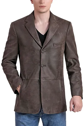 BGSD Men Nathan Three-Button Distressed Cowhide Leather Blazer