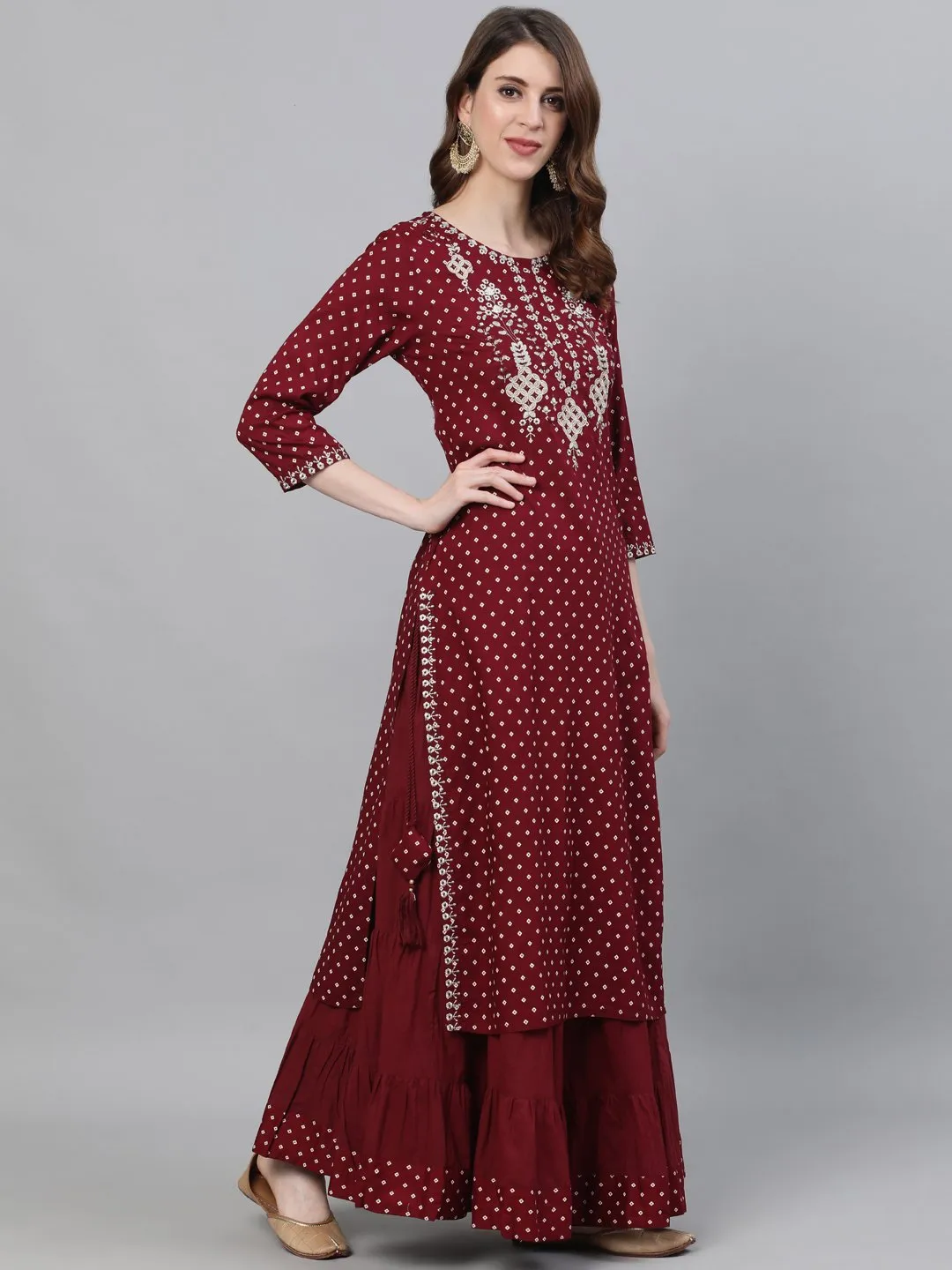 Bindiya Maroon Kurta and Skirt Set