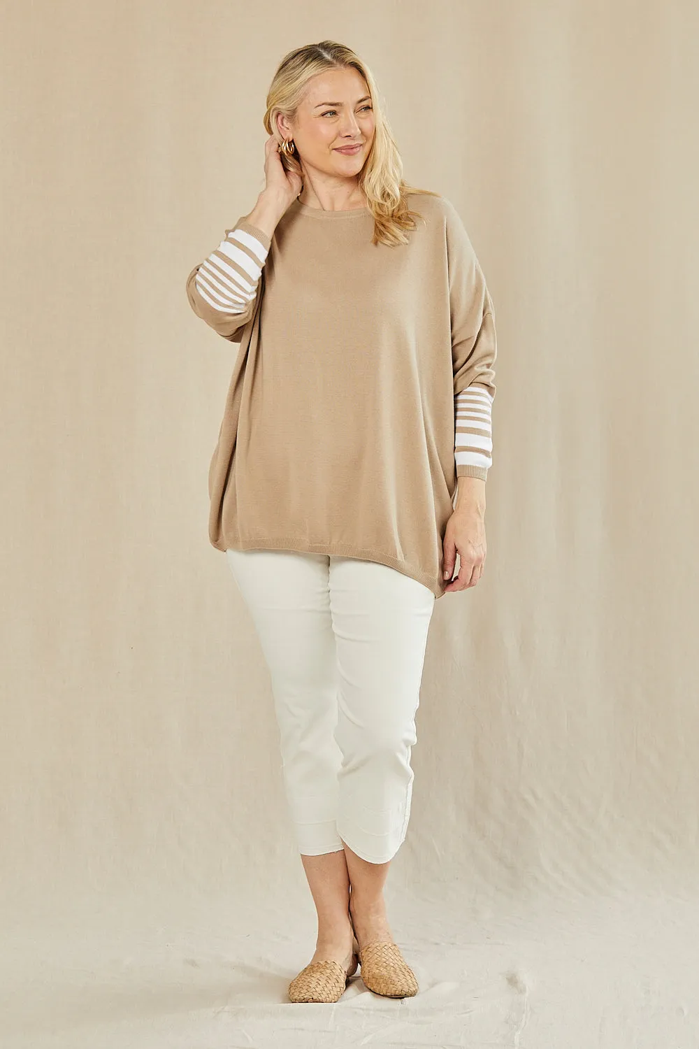 Binky Striped Jumper in Beige