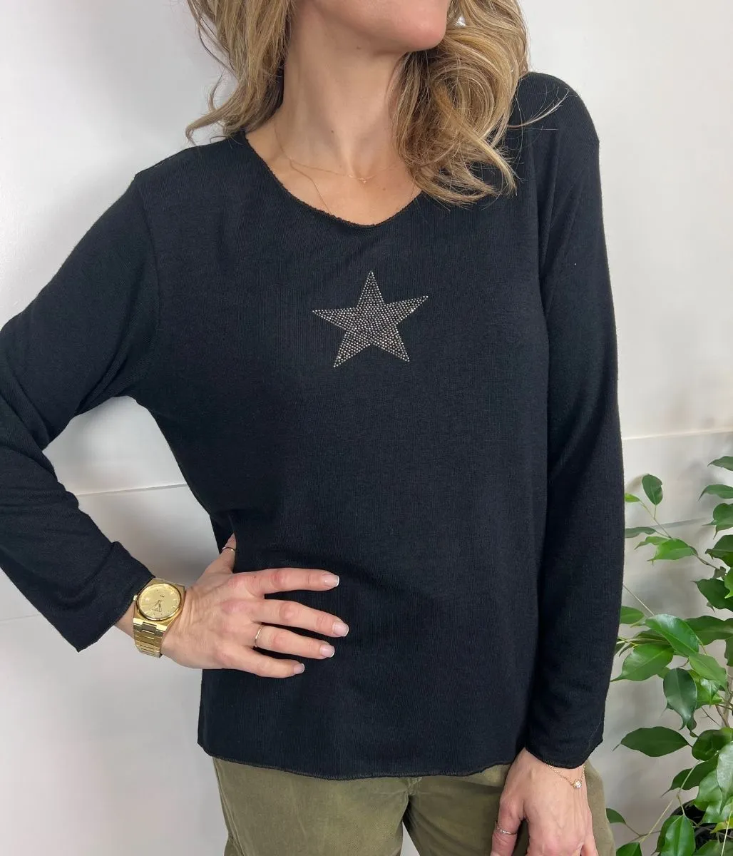 Black Diamante Star Lightweight Jumper