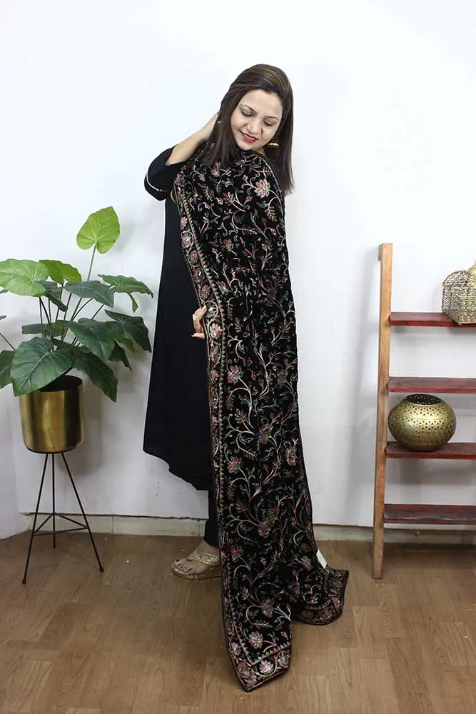 Black Embroidered Trendy Velvet Dupatta