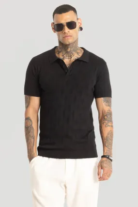 Black Knitted Polo T-Shirt