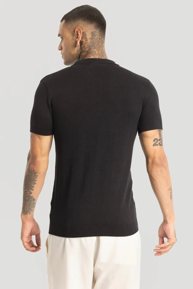 Black Knitted Polo T-Shirt