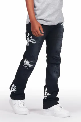 Boys Kane Black Painter Stacked Flare Jean