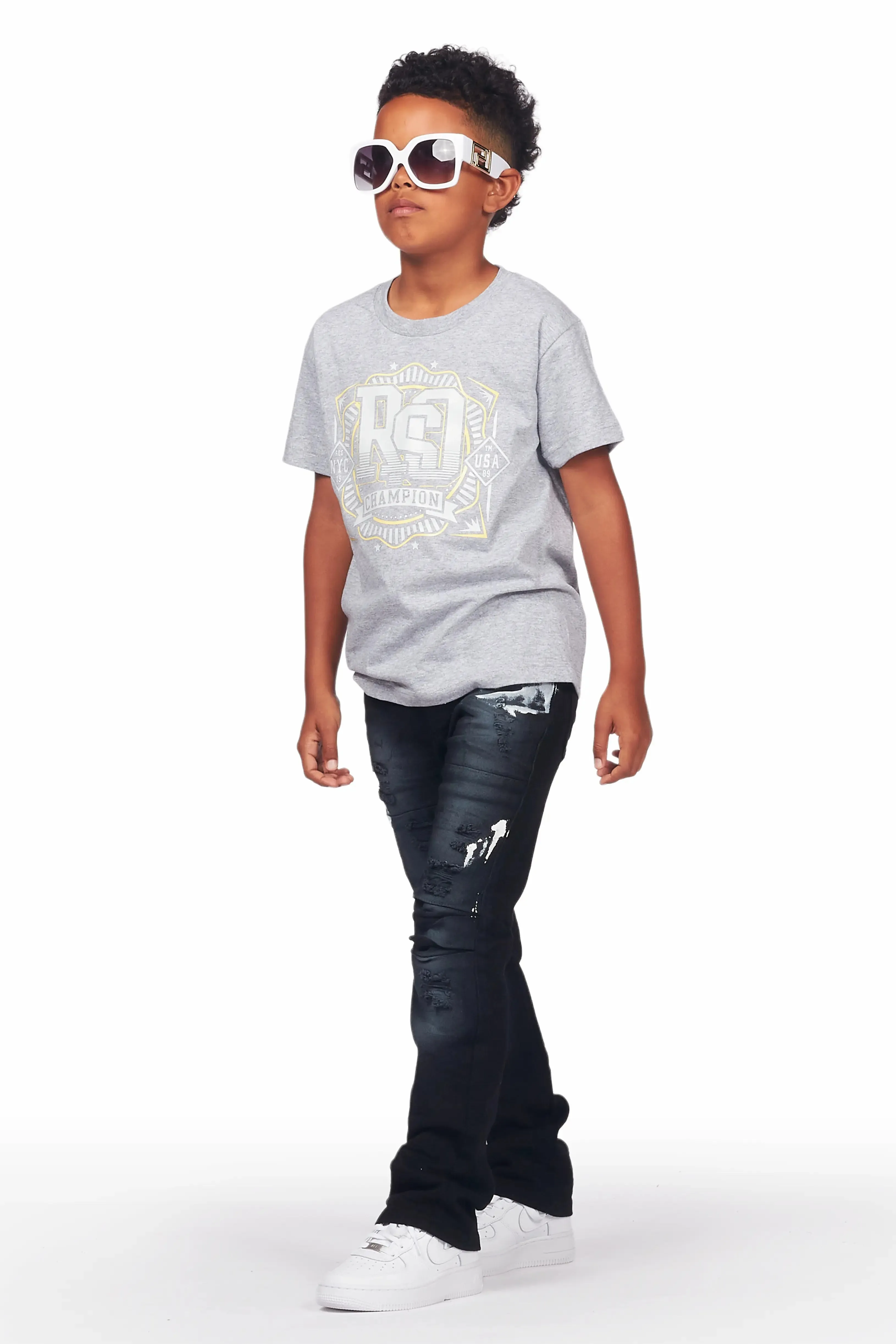 Boys Kane Black Painter Stacked Flare Jean