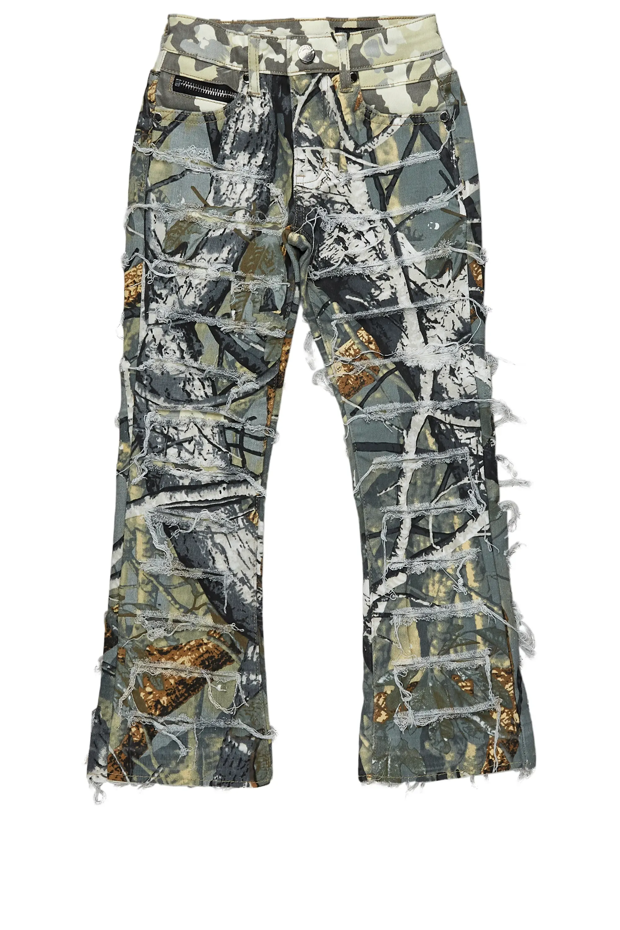 Boys Miguelo Tree Camo Stacked Flare Jean