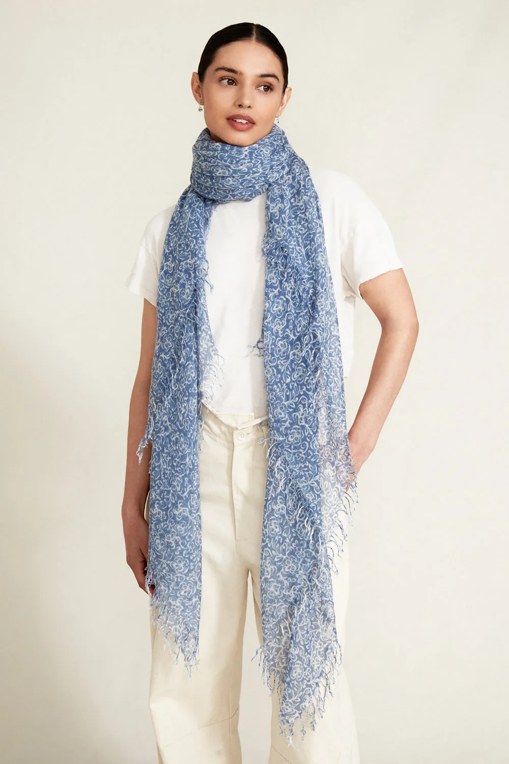 Cashmere and Silk Scarf Chambray Hibiscus