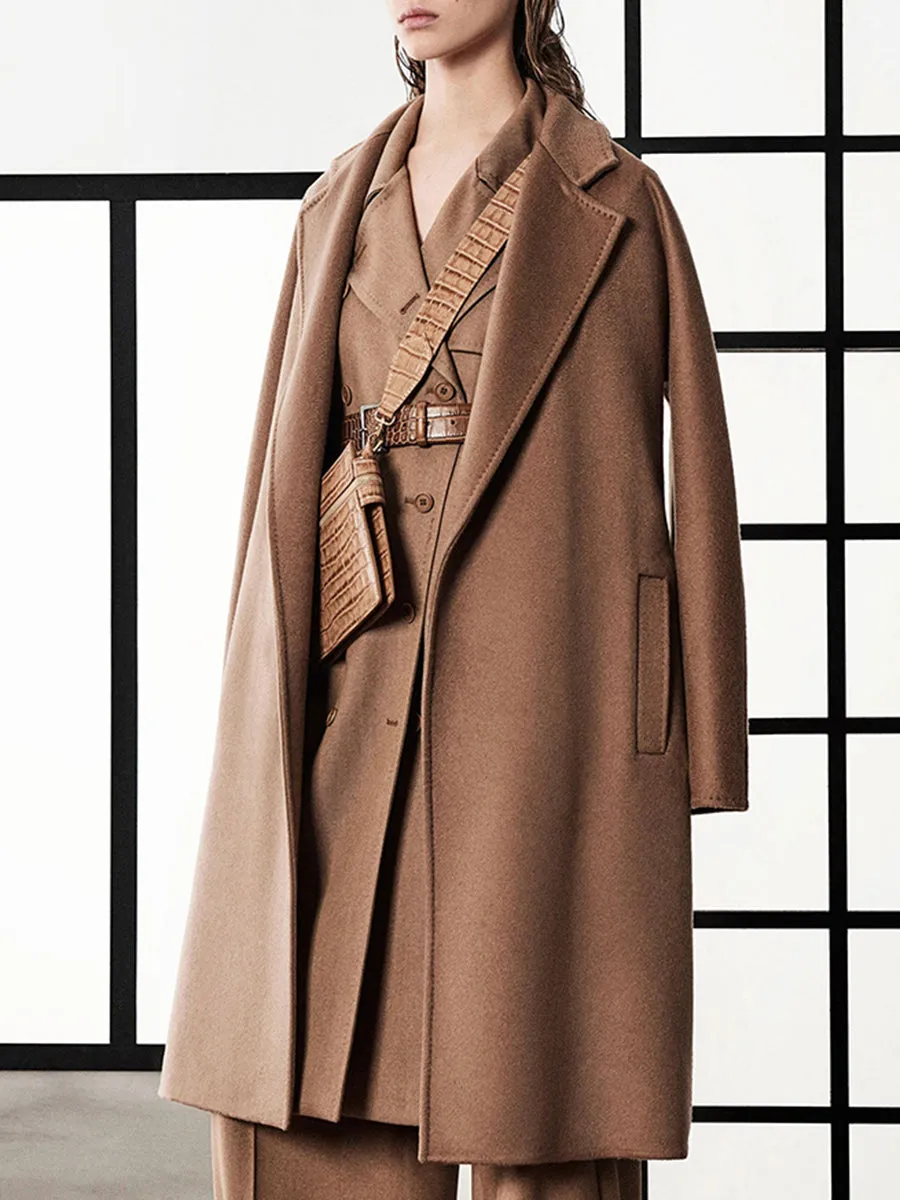 Casual Solid Color Lapel Long Coat Coat