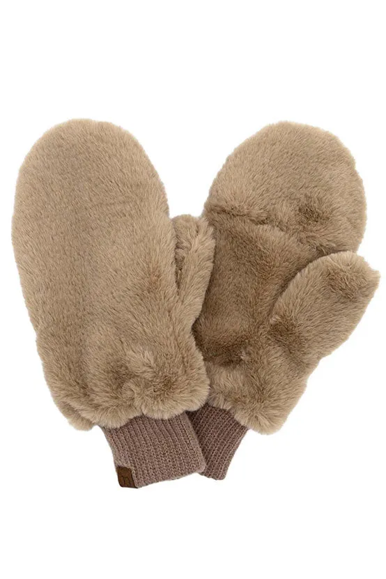 C.C Faux Fur Pop Top Mittens Gloves Shepherd Lining