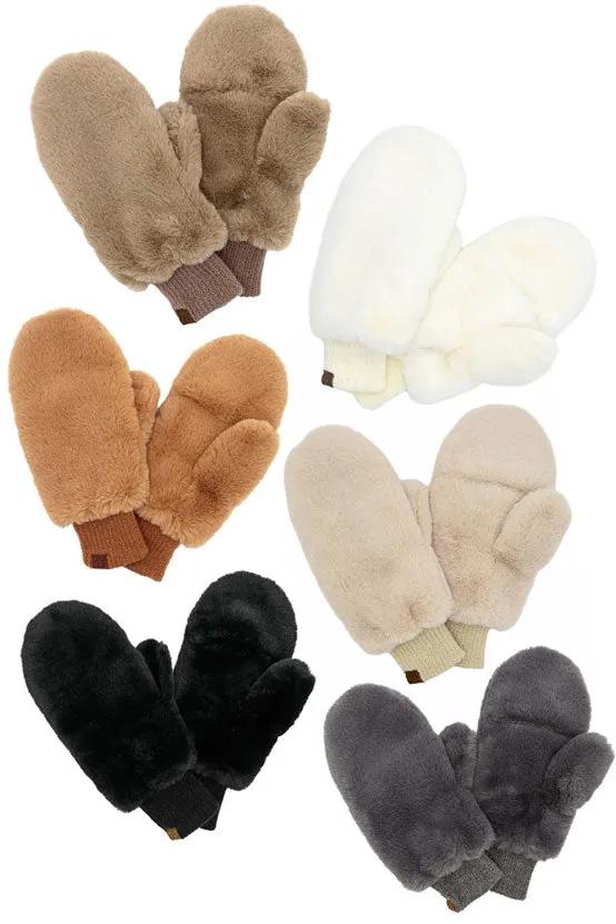 C.C Faux Fur Pop Top Mittens Gloves Shepherd Lining